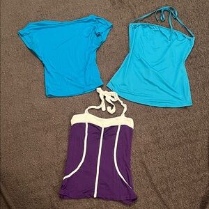 Tops Set of 3 - purple and turquoise aqua  -  backless, tie, halter